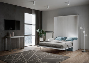 Letto Matrimoniale A Scomparsa 160 Kentaro Con Divano Bianco Frassino e Azzurro