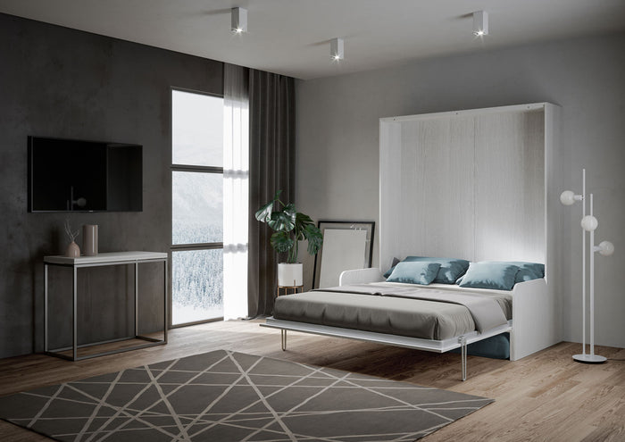 Letto Matrimoniale A Scomparsa 160 Kentaro Con Divano Bianco Frassino e Azzurro