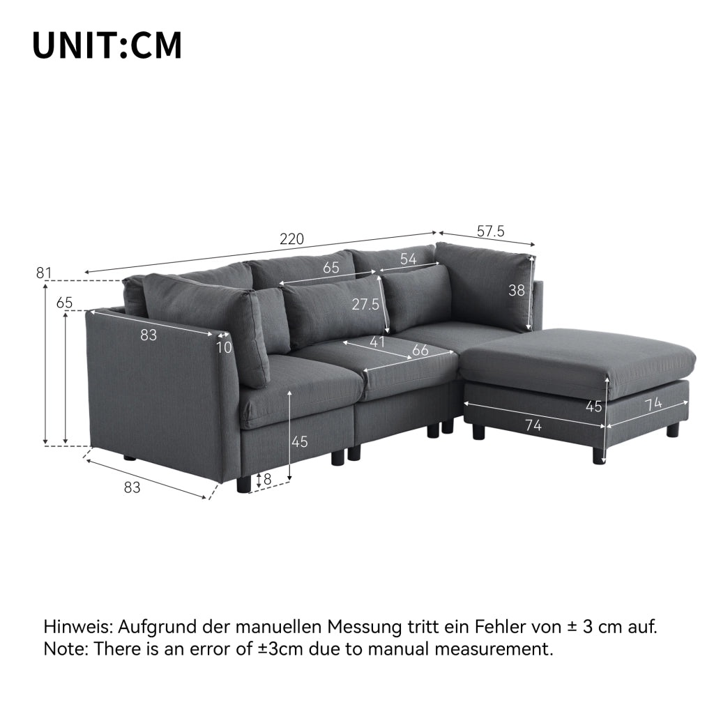 Sofa moderno a tre posti - Zephmum- Design L con pouf angolare