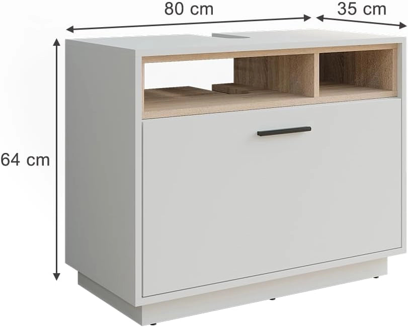 Mobiletto Beatrice, Bianco/Sonoma, 80 x 64 cm con cassetto