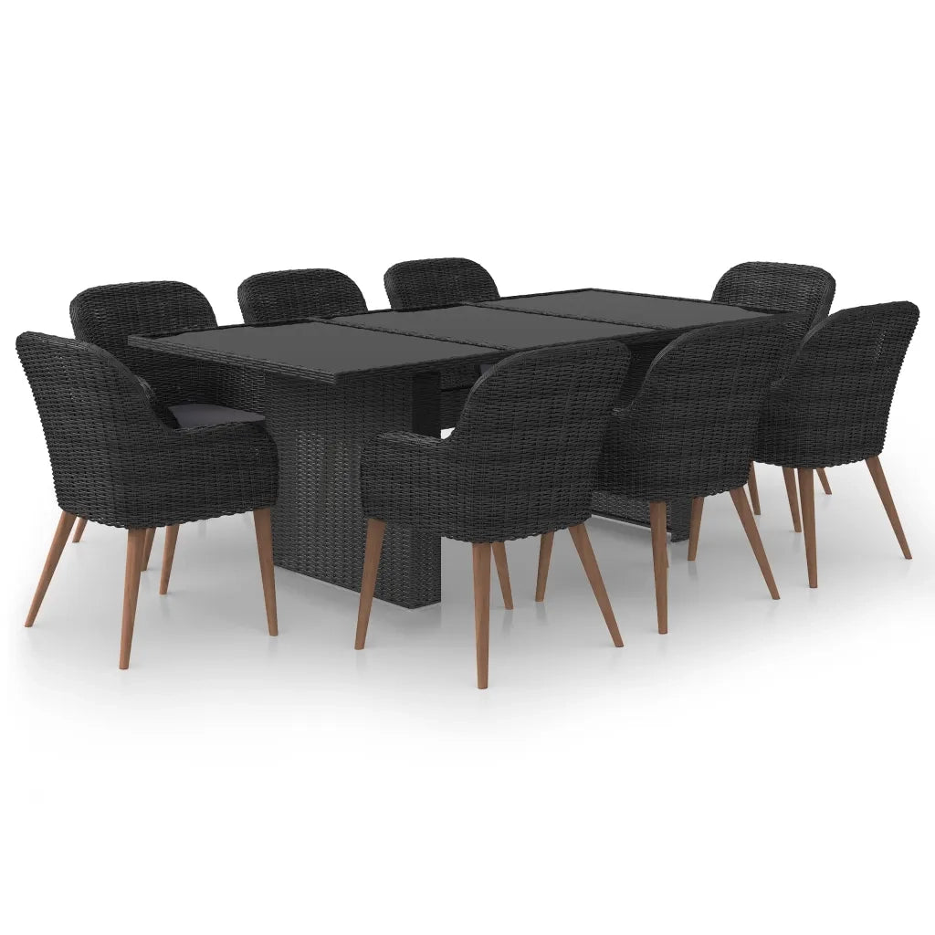 Set da Pranzo da Giardino 9 pz in Polyrattan Nero cod mxl 40210