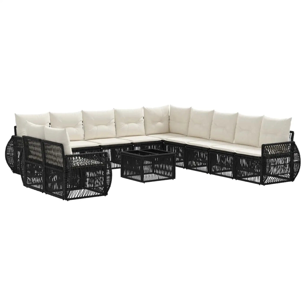 Set Divano da Giardino 12 pcs Nero e Bianco Crema polyrattan 3435472