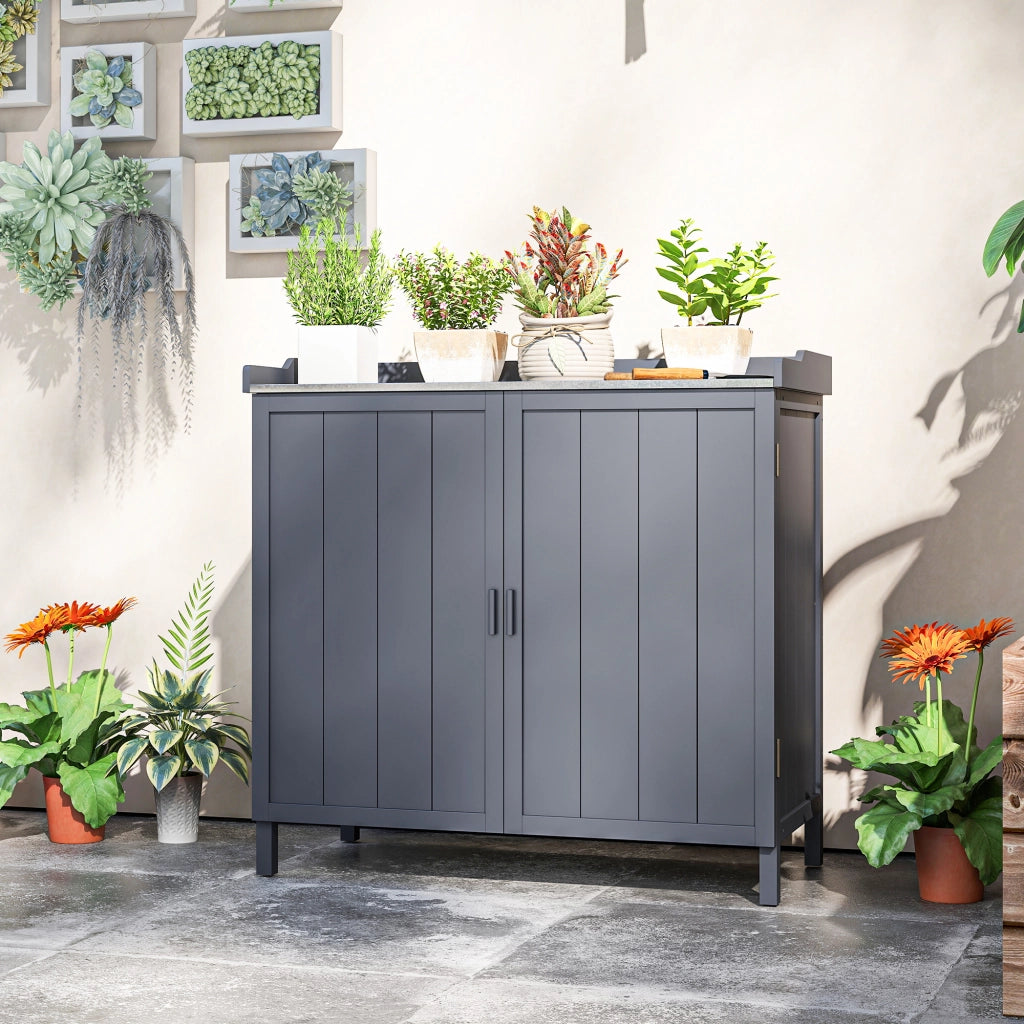 Armadietto da Giardino in Legno con 2 Ripiani ¨C Zephmum ¨C Grigio 98x48x95.5 cm