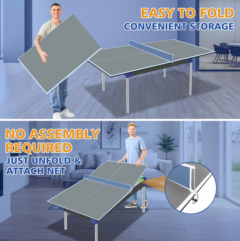 Piano da ping pong pieghevole 180x90 cm grigio in MDF, per allenamento