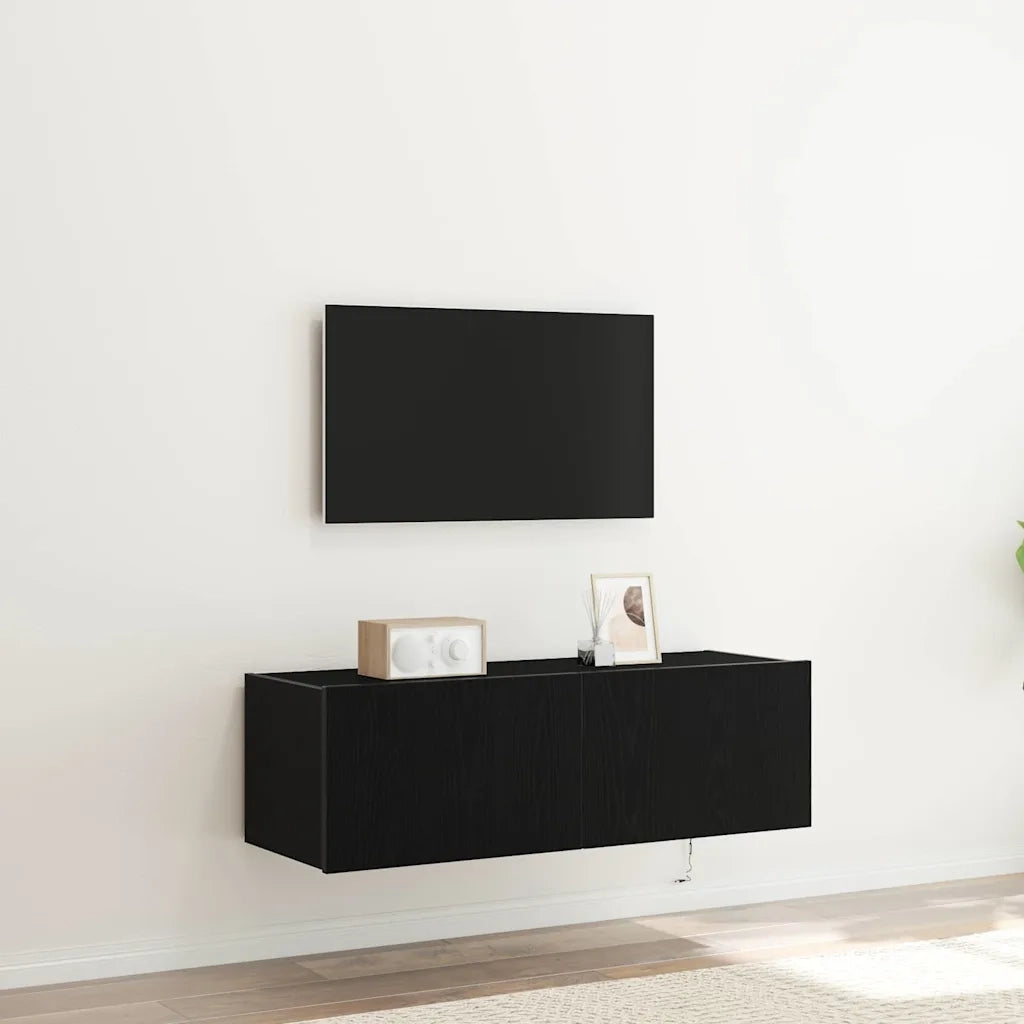 Mobile TV da parete con LED 2 pcs Rovere Nero 100 x 35 x 31 cm 863112