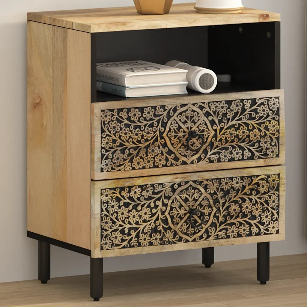 Comodino | Armadio da Notte | Mobiletto da notte 50x33x60 cm in Legno Massello di Mango