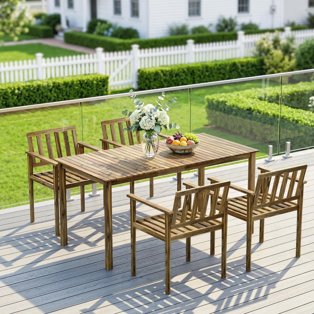 Set 5 Pezzi da Giardino con Tavolo 159x80x74 cm e 4 Sedie in Legno di Acacia Color Teak
