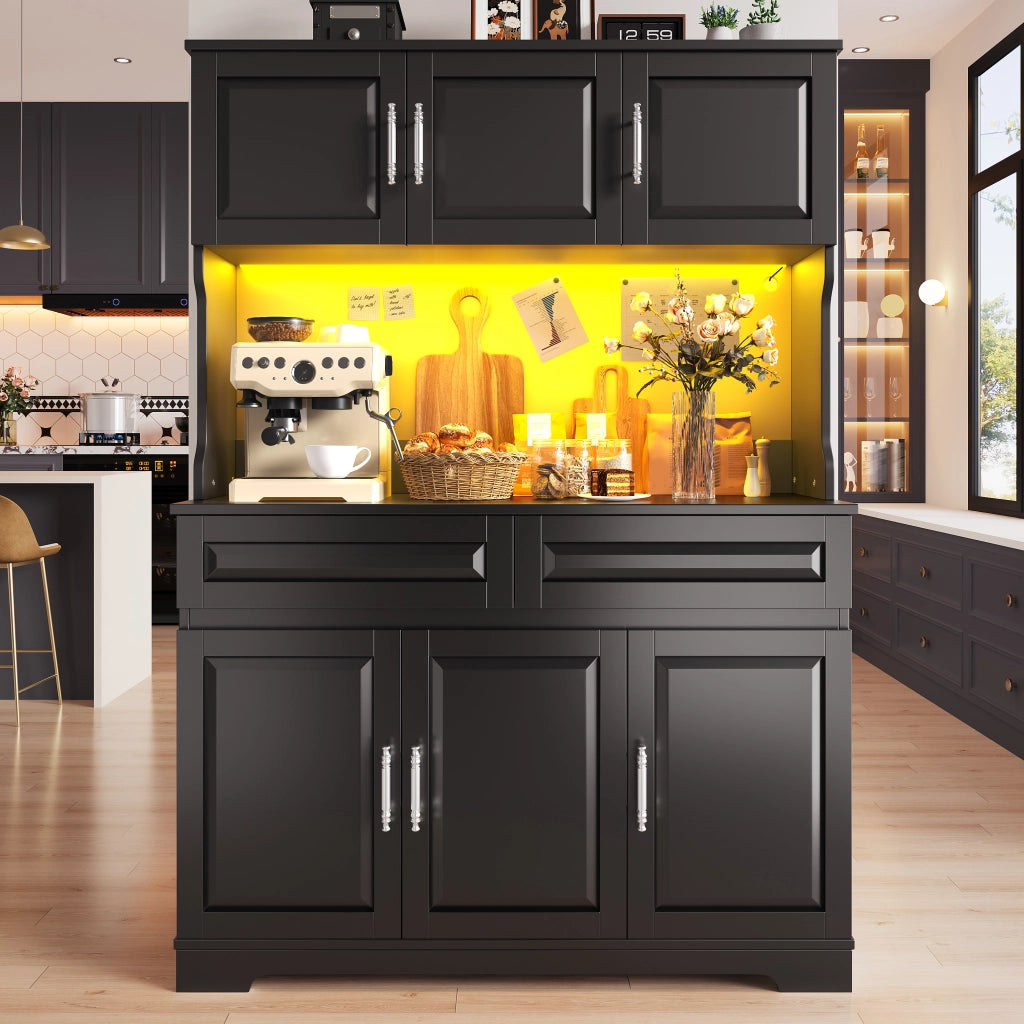 Mobile Alto da Cucina con LED e Ripiani Regolabili ¨C MINIMAL ¨C Nero 108x40x180