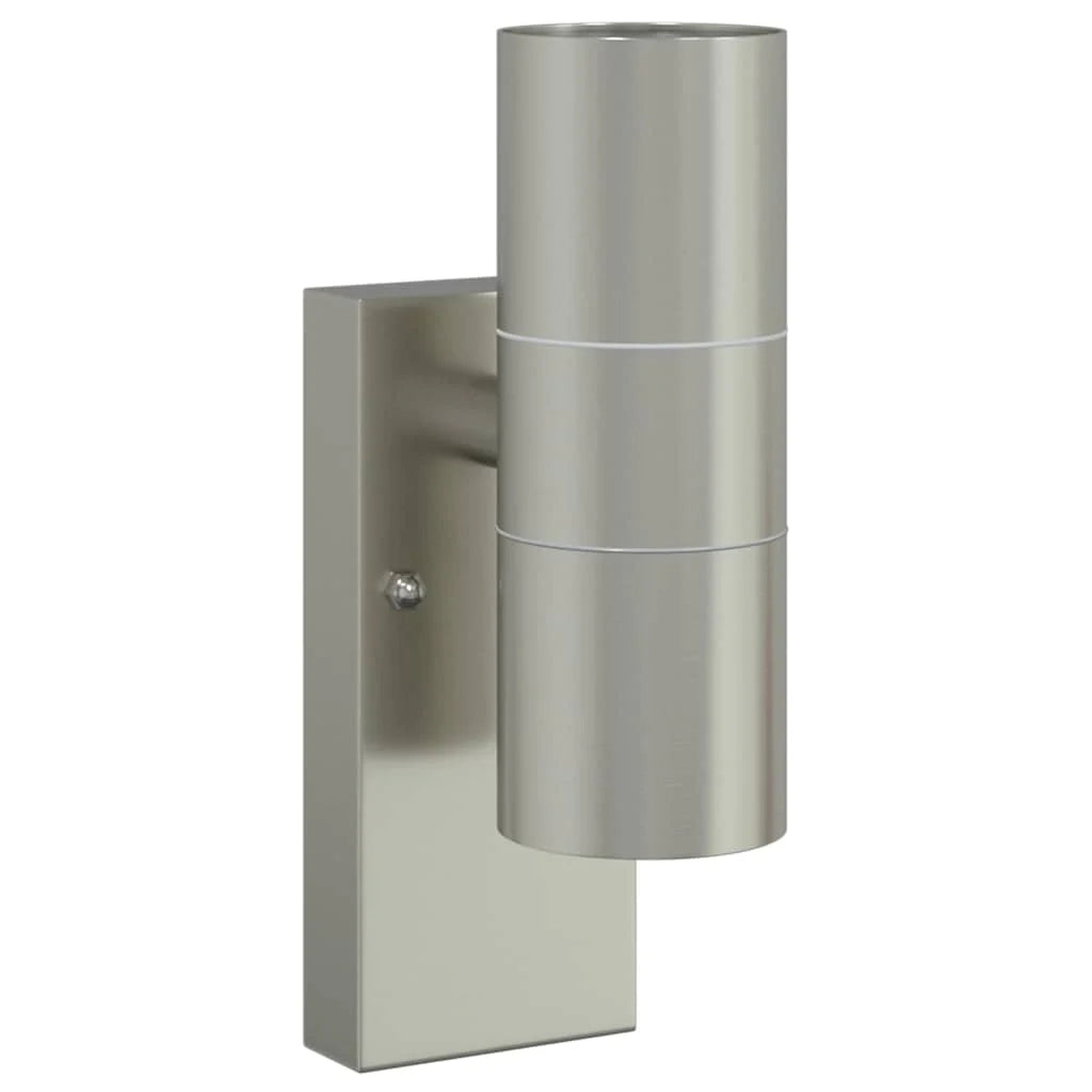 Set di 2 applique da giardino cilindriche moderne 7 x 10 x 22 cm in acciaio inox argento 02_0056540