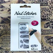 Trade Shop - Nail Art Stickers Foglie Nero Argento Glitter 12 Decorazioni Adesiva Peel Off -