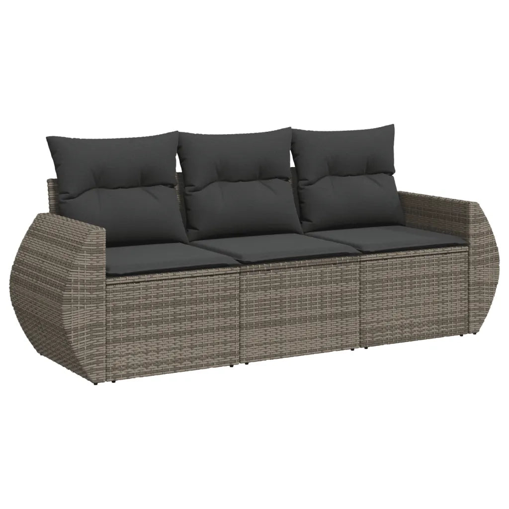 Set Divani da Giardino 3 pz | Set Salotto da Giardino con Cuscini Grigio in Polyrattan