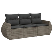 Set Divani da Giardino 3 pz | Set Salotto da Giardino con Cuscini Grigio in Polyrattan