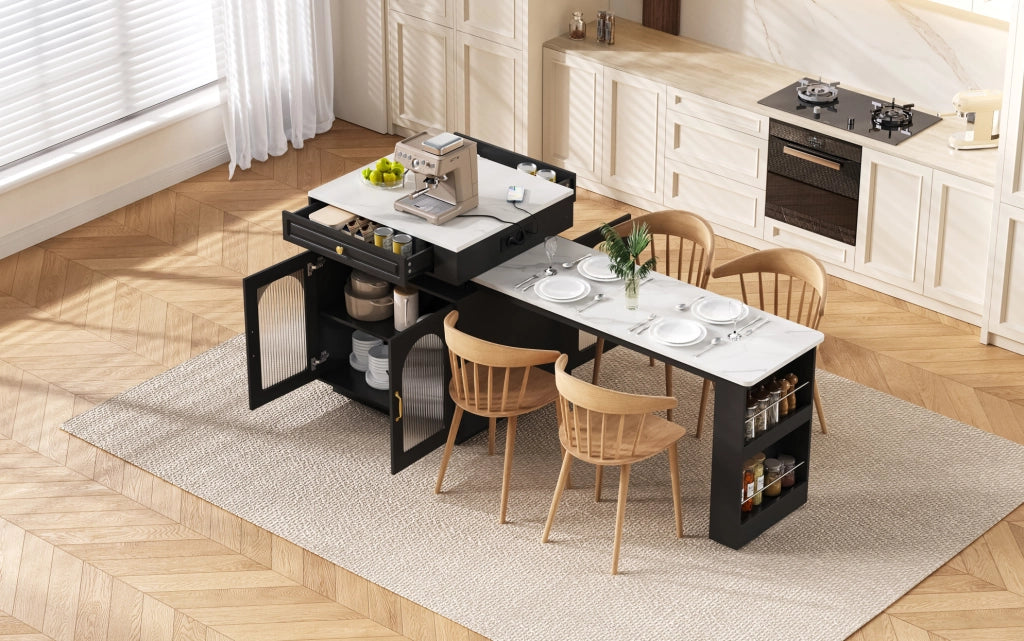 Tavolo da pranzo estensibile ULEVR 128-200x71x92 cm con LED, USB e Type-C, mobile cucina nero