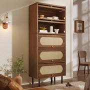 CREDENZA 80x40x163 cm Nussbaum con Rattan e 5 ante a ribalta