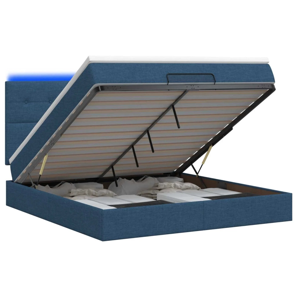 Letto Ottomano con Materasso e LED Blu 180 x 200 cm Tessuto 3458096