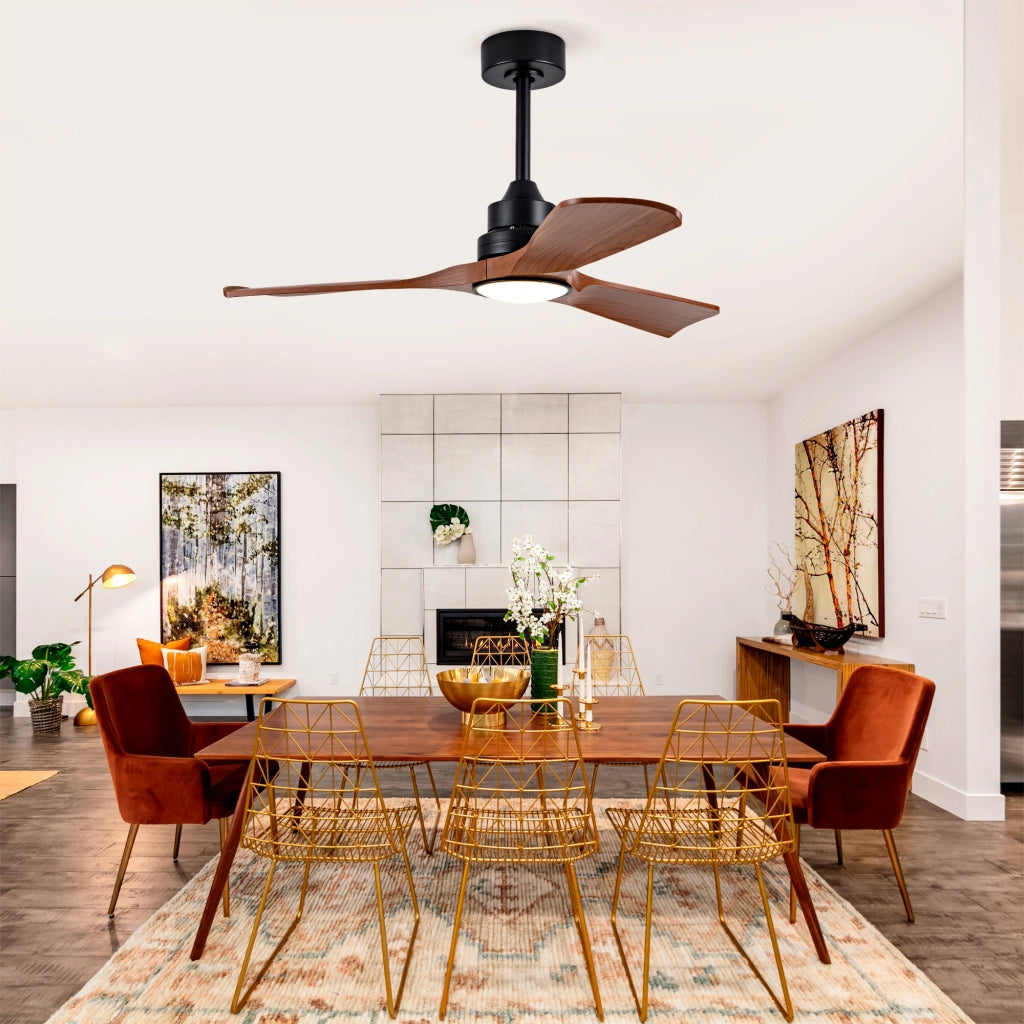 Ventilatore da soffitto 42 pollici con luce e telecomando, dimmerabile, design moderno color noce, motore DC silenzioso, per terrazze e uffici