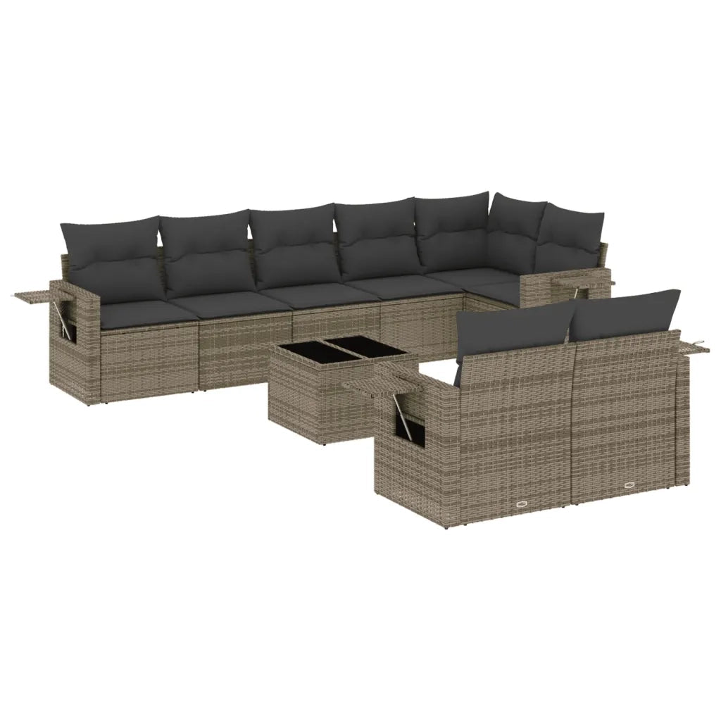Set Divano da Giardino 9 pz con Cuscini Grigio in Polyrattan