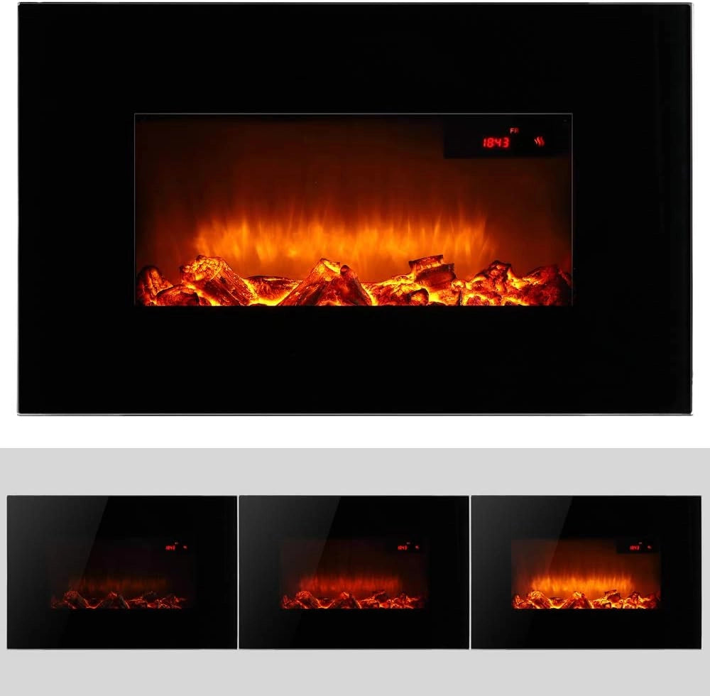 Caminetto a Parete Camino Elettrico Display Head Up 900W / 1800W Termostato Telecomando Timer Regolabile