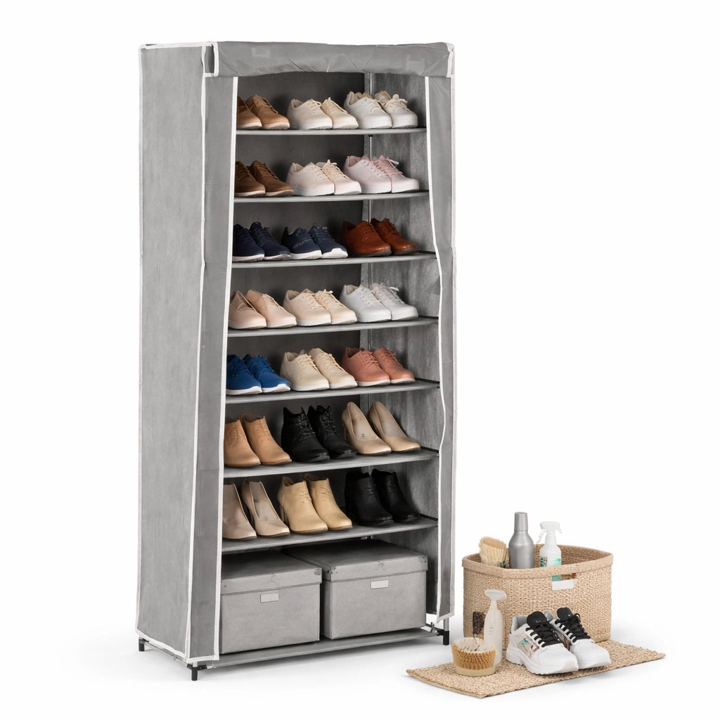 Armadio Scarpiera Salvaspazio 9 Ripiani TNT Struttura Metallo 58x32 h157 cm