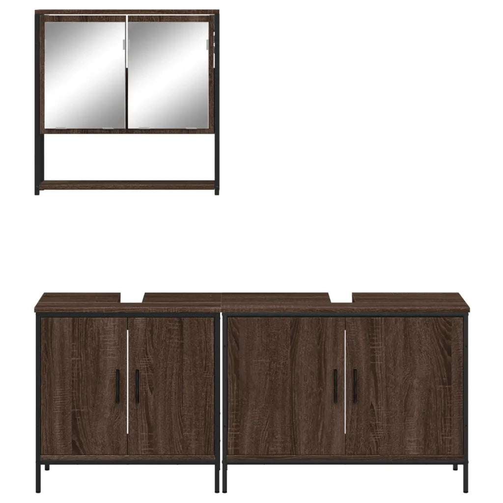 Set Mobili da Bagno 3 pz Rovere Marrone in Legno Multistrato 3214674