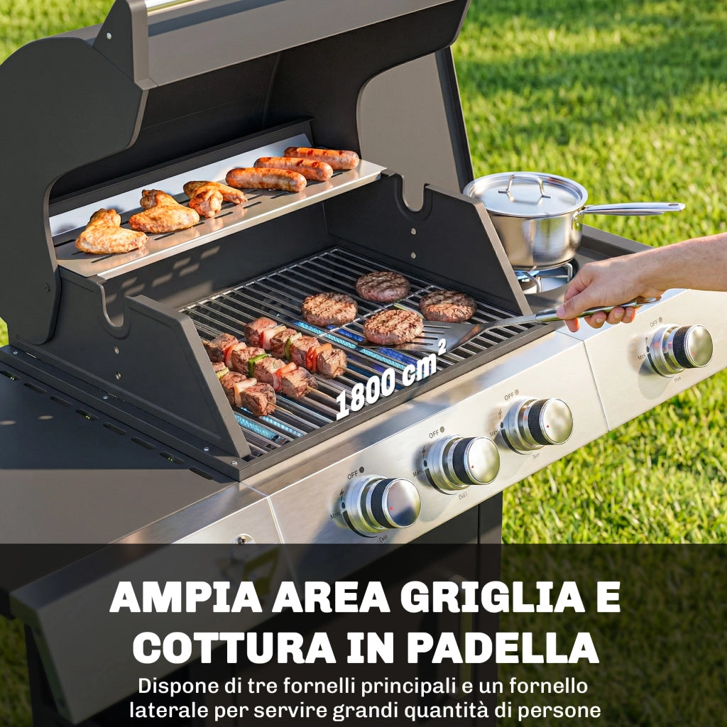 Barbecue a Gas 3 Fuochi con Bruciatore Laterale ¨C zephmum ¨C Nero 109x50x109 cm