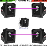 Fotocellule Universali da Incasso TX e RX 2 Coppie Sicurezza Automatismo Cancello Portata 20 Metri IR6000IS Montaggio Incasso o Palina Alimentazione 12/24 Vac