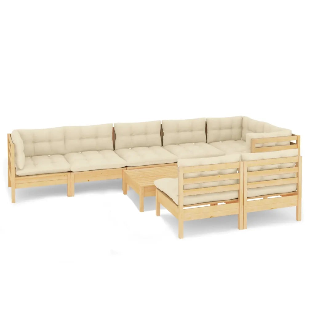 Set Divani da Giardino 9 pz con Cuscini Crema Massello di Pino cod mxl 41363