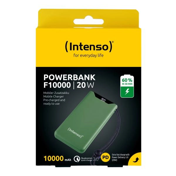 INTENSO POWER BANK  F10000, PD, QUALCOMM QUICK CHARGE 3.0, DIGITAL PERCENTAGE DISPLAY, VERDE
