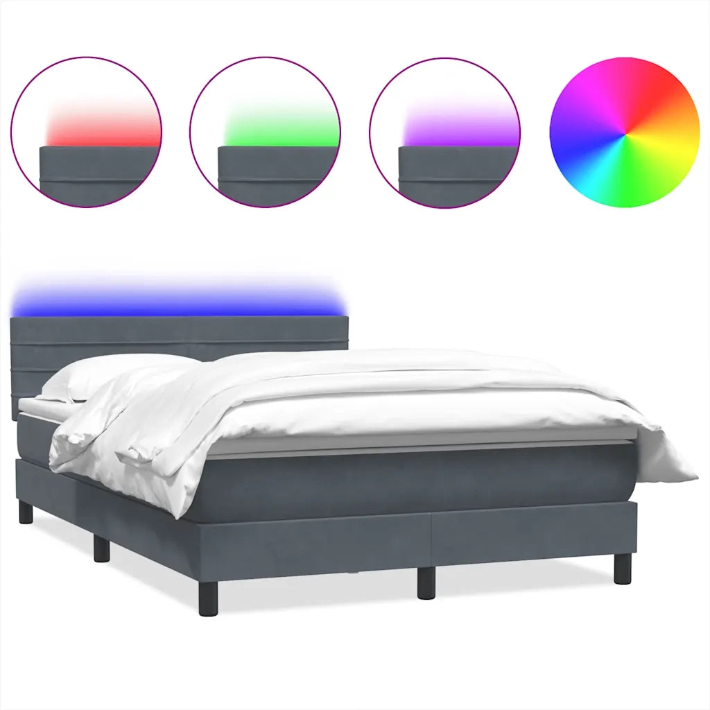 Letto a Molle con Materasso e LED Grigio Scuro 160x210 cm Velluto 3316984