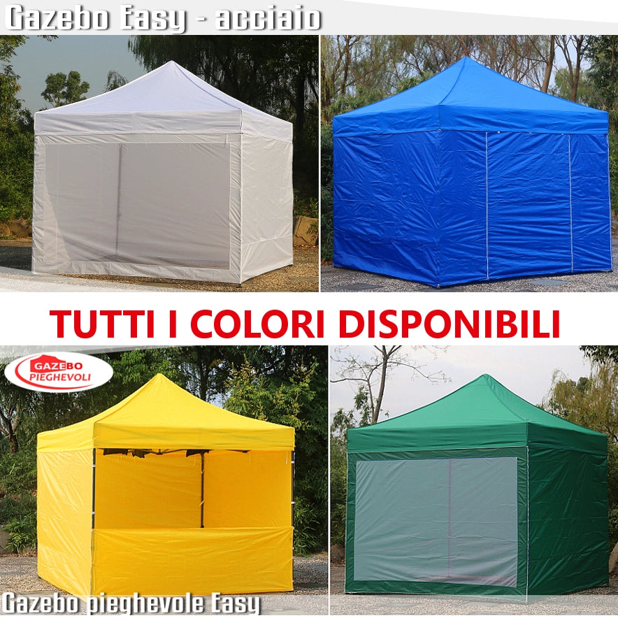 Gazebo 3x3 m verde pieghevole portatile estendibile richiudibile estensibile acciaio con laterali per fiere eventi stand chiosco tenda tendone mercato mercatino