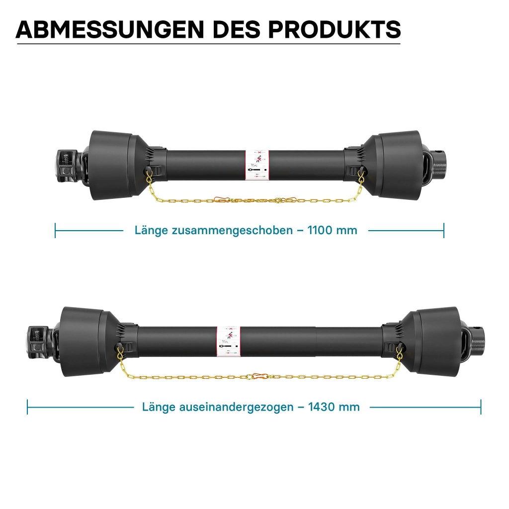 Albero cardanico T4 Giunto 1100-1430mm 460Nm 540rpm Cardano 40kW (55CV) 1 3/8" 6 denti 35mm rotondo