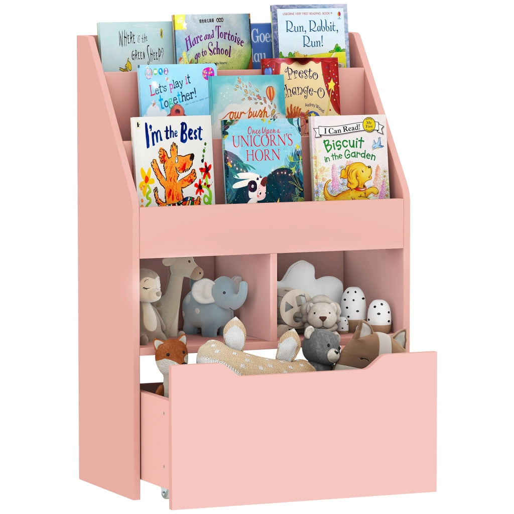 Libreria per Bambini con Cassetto ¨C zephmum ¨C Rosa, MDF, 60x30x90