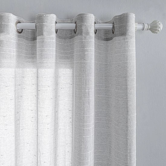 Set di tende con inserti - 2 pezzi - 225 x 140 cm - Semitrasparente - Decorativo - Bianco con strisce - Design moderno - Decorazione per finestre