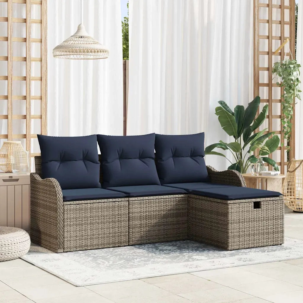 Set Divano da Giardino 4 pz 3-Numero di posti Grigio e Blu Navy 3358954