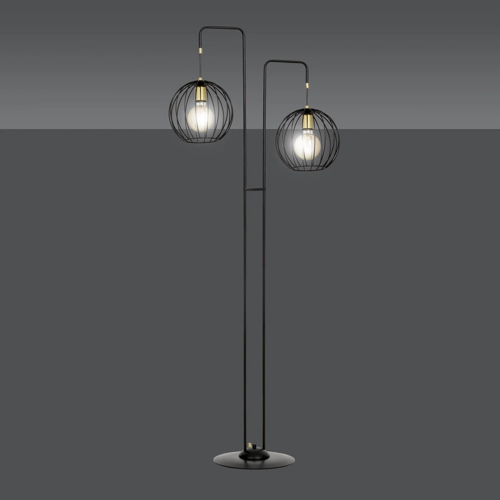 Piantana Contemporaneo Omoikane Acciaio Nero 2 Luci E27 Ip20