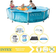 Piscina Metallica da Giardino - Piscina da Montaggio - 305x76 cm - Incluso Kit di Manutenzione, Pompa per Piscina, Filtro, Copertura del Terreno, Aspirapolvere e Matrice Solare