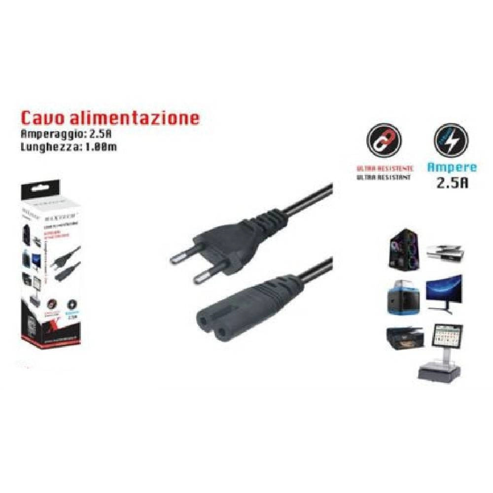 Trade Shop - Cavo Alimentazione Spina 2.5a Presa Tipo Bipolare C8 Eu Plug 1.5mt 250v F-al03-a -