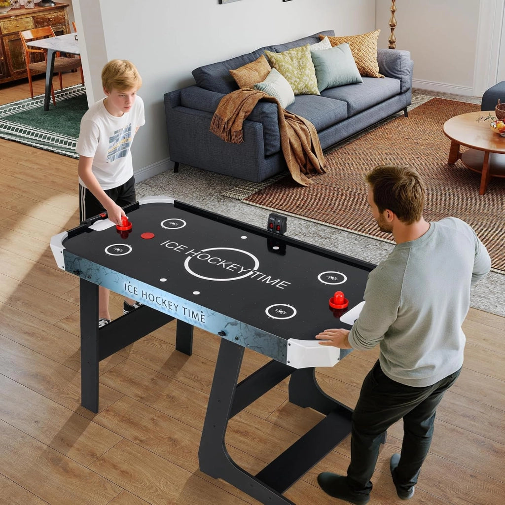 Tavolo da Air Hockey, Hockey da Tavolo Pieghevole con Potente Motore 12V e Tabellone Digitale a LED, 2 Spingitori e 2 Dischi, per Casa Sala Giochi e Ufficio, 144 x 68 x 79 cm