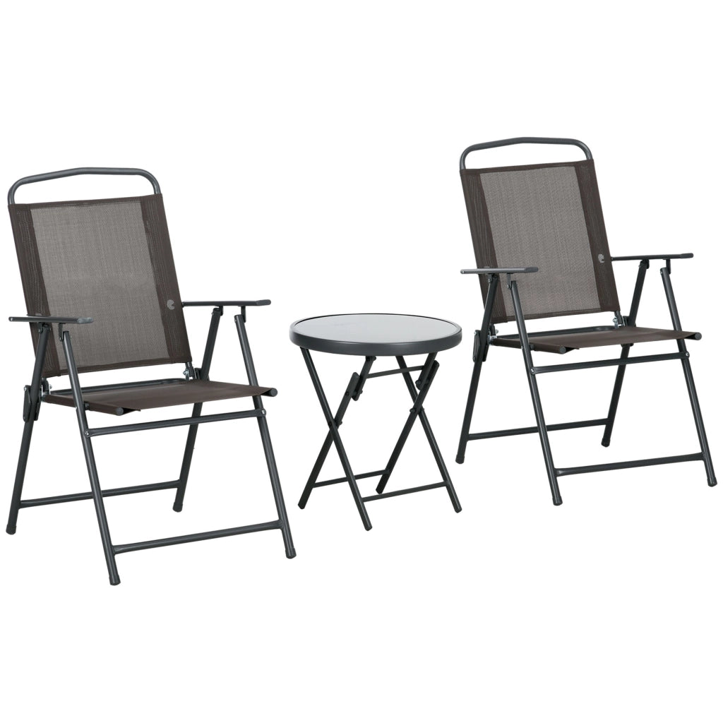 Set da Giardino 3 Pezzi con 2 Sedie 53.5x64x93 cm e Tavolino da Caff¨¨ ?45x50 cm, in Metallo, Marrone
