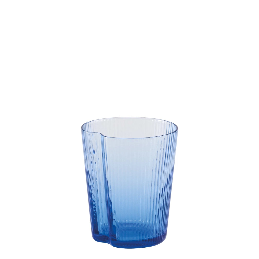 Set 6 Bicchieri Handy Tumbler in Vetro Soffiato Bluino, Design Ergonomico Impilabile con Superficie a Solchi Verticali per un Uso Quotidiano Versatile