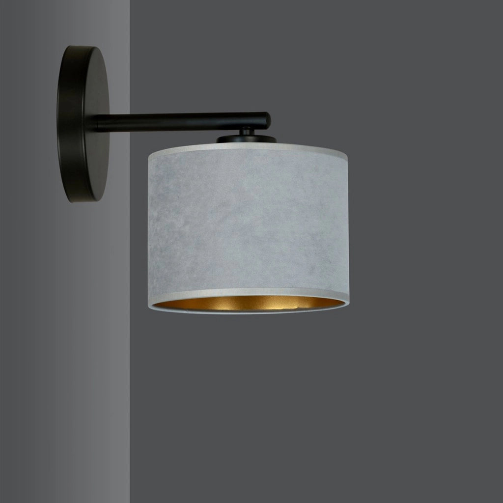 Applique Hilde in acciaio nero con paralume grigio
