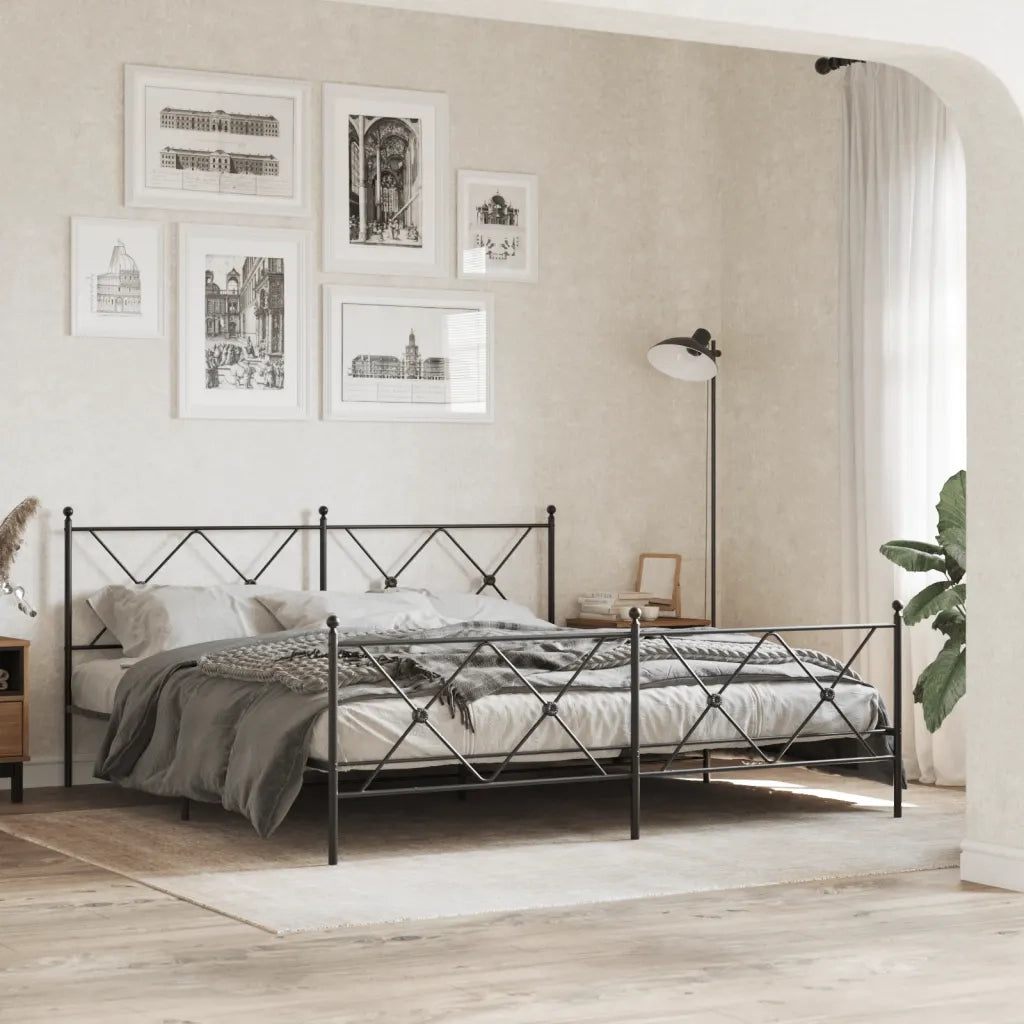Giroletto con Testiera e Pediera-Struttura Letto Metallo Nero 183x213 cm 835767