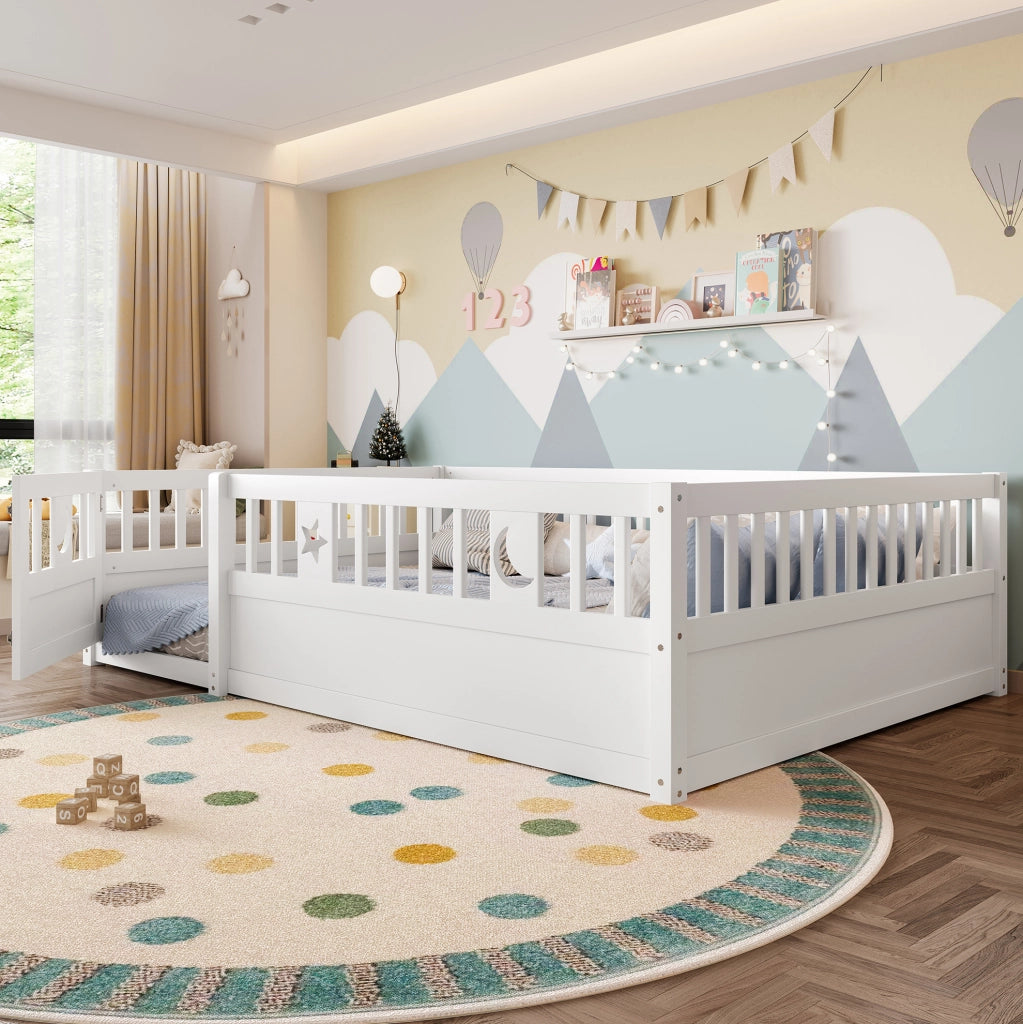 Letto per bambini 140x190 cm con sponde di sicurezza e decori stella e luna; bianco