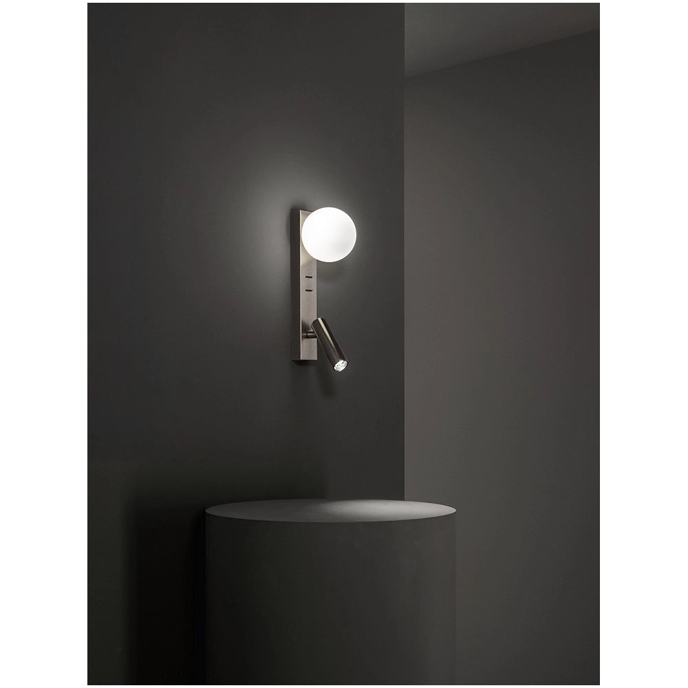 Fog - Applique da Comodino con USB e USB-C, Led 3W + G9, Sfera Bianca, 3000K, Corpo Orientabile, Diffusore in Vetro - Perenz - Grigio