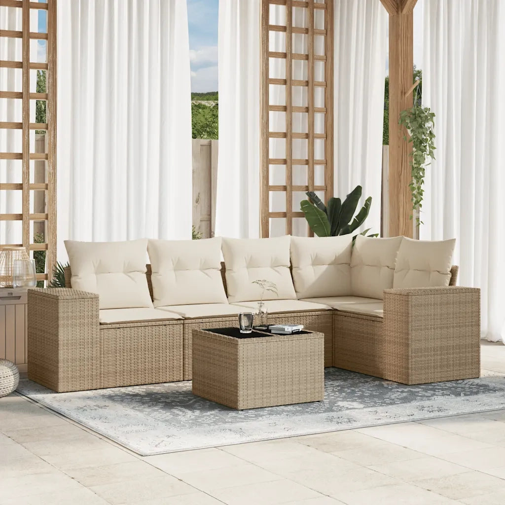 Set Divano da Giardino 6 pz con Cuscini Beige in Polyrattan 3222537