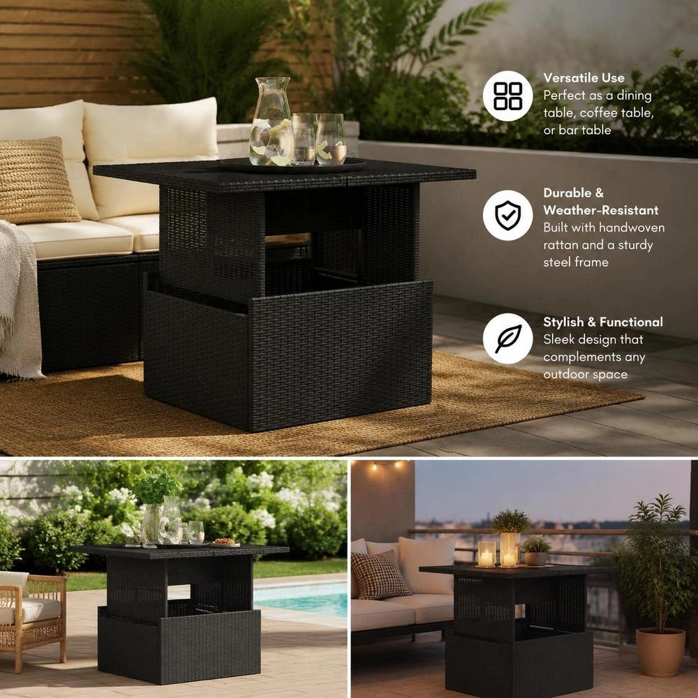 Garden Table With Glass Top, Black, 100x55x73 Cm, Poly Rattan
