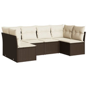 Set Divano da Giardino 6 pz | Set Salotto da Giardino con Cuscini Marrone in Polyrattan