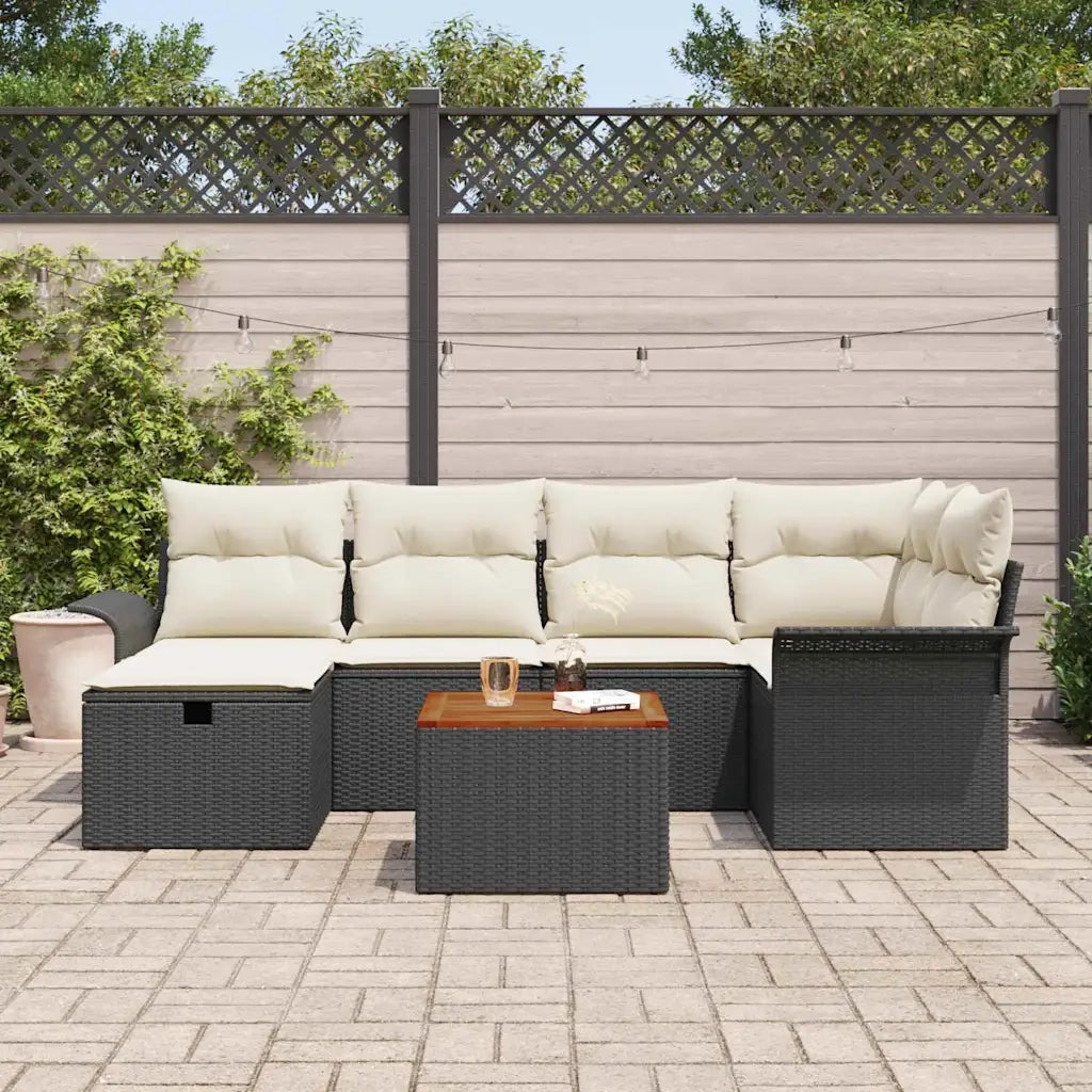 Set Divano da Giardino con cuscino 7 pcs Nero Poly Rattan