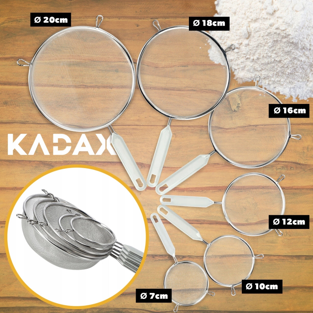 Colino da cucina KADAX con manico in acciaio per setacciare la farina, 10 cm di spessore
