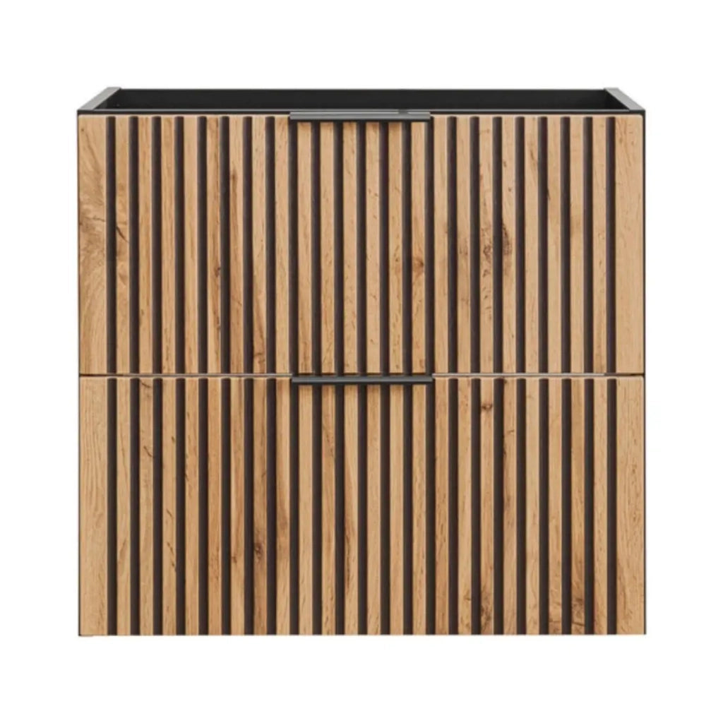 Mobile sottolavabo KINOKO – 2 cassetti – Finitura a doghe in legno naturale e nero – L60 × P46 × H57 cm – Da appendere